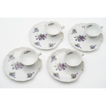 Vintage Lefton China Hand Painted Violets Tea Cups + Snack Plates Service for 4 - £43.84 GBP