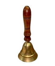 Vintage Brass Wood Handle Hand Held Bell 5.75" School Dinner Nautical India image 4
