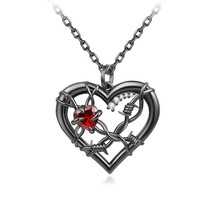 Heart Necklace in Black With Barbed Wire Adorned Gothic Style Engagement Pendent - £99.56 GBP