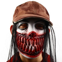 Scary Teeth Face Gory Halloween Bloody Mask with Hair Costume Mask for Adult - £11.96 GBP