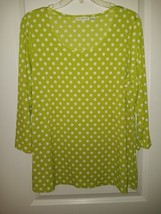 Susan Graver L Liquid Knit Top Lime With White Polka-dots  - $18.50