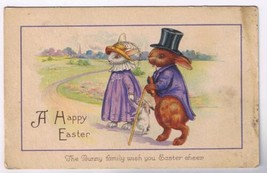 Holiday Postcard Easter Bunny Family Dressed For A Walk - $9.89