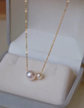 14K Gold Bobble Pearls Necklace, 925 Silver, elegant, gift, fine, classic, small - £37.39 GBP