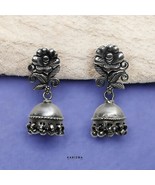 Tribal style 925 Sterling Silver Oxidized Floral Jhumki Earrings For Womens - €70,63 EUR