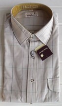 Men Cotton Blend Dress Shirt Short Sleeve Tan Brown Blue Plaid Checked XL - £21.70 GBP