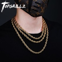 TOPGRILLZ 8MM Stainless Steel Rope Chain Necklace 18&quot;20&quot;24&quot;  Gold Color Necklace - £35.10 GBP