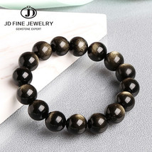 JD Black Gold Obsidian Beaded Stretch Bracelets 6-18mm Natural Stone For... - $14.99