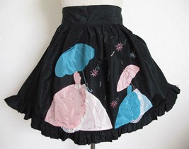 VTG 50s Black Taffeta Hostess Half Apron Souther Belles Applique Flowers Sequin - £39.22 GBP