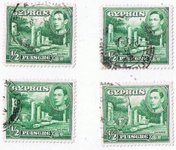 Cyprus King George VI 1/2 Piastre Stamps (4) Used VG  - £1.54 GBP