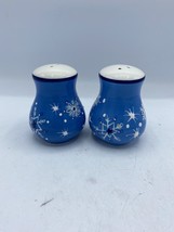 Salt &amp; Pepper Set Ice Crystals PFALTZGRAFF Hand Painted  Blue Stars 2H/3H - £11.86 GBP