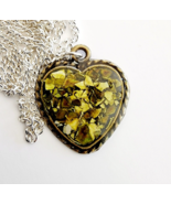 Vintage Heart Inlay Necklace Acrylic/Resin Handmade Jewelry Maine B67 - $27.86 CAD