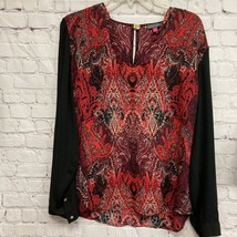 Vince Camuto Womens Blouse Multicolor Paisley Long Sleeve V Neck Keyhole... - $13.78