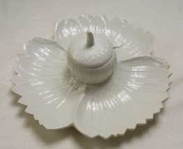 Vintage Art Pottery White Sunflower Chip Vegetable Dip Tray with Spoon I... - $42.76