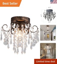 Contemporary Crystal Ceiling Light - Flush Mount 9.5&quot; Black Chandelier F... - $54.00