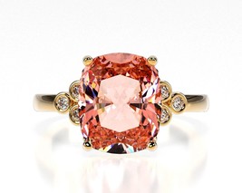 Natural 5Ct Cushion Cut Padparadscha Sapphire 14K Yellow Gold Anniversary Ring - £1,722.92 GBP