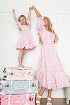 Pink gingham mommy and me dress matching mom girl dress vichy check simp... - £31.43 GBP