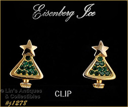 Eisenberg Ice Green Rhinestone Christmas Tree Earrings (#J1278) - £22.50 GBP