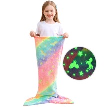 Kids Mermaid Tail Blanket, Glow In The Dark Blanket Unicorn And Mermaid ... - £22.01 GBP
