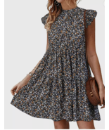 Womens Black High Neck Floral Tiered Dress L Spring Church Business Casu... - €14,83 EUR