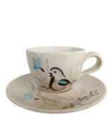 Red Wing Pottery &quot;Bob White&quot; Stoneware Cup &amp; Saucer c1956 Hand Painted B... - $367.78 MXN