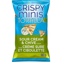 6 Bags of Quaker Crispy Minis Tortilla Sour Cream & Chive Rice Chips 100g Each - $34.83