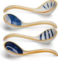 Ceramic Japanese Soup Spoons Set of 4 Porcelain, Long Handle - £25.42 GBP