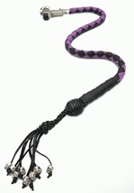 PU Leather Motorcycle Whip Get Back whip 1&quot; Ball &amp; Skulls 36&quot; PURPLE / B... - £23.59 GBP