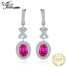 3.5ct Oval Created Pink Sapphire 925 Sterling Silver Halo Dangle Drop Earrings f - £28.48 GBP