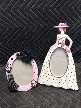 2- Vintage Resin Frames Dimensional Lady With Polka Dot dress Pink Black White - £12.66 GBP