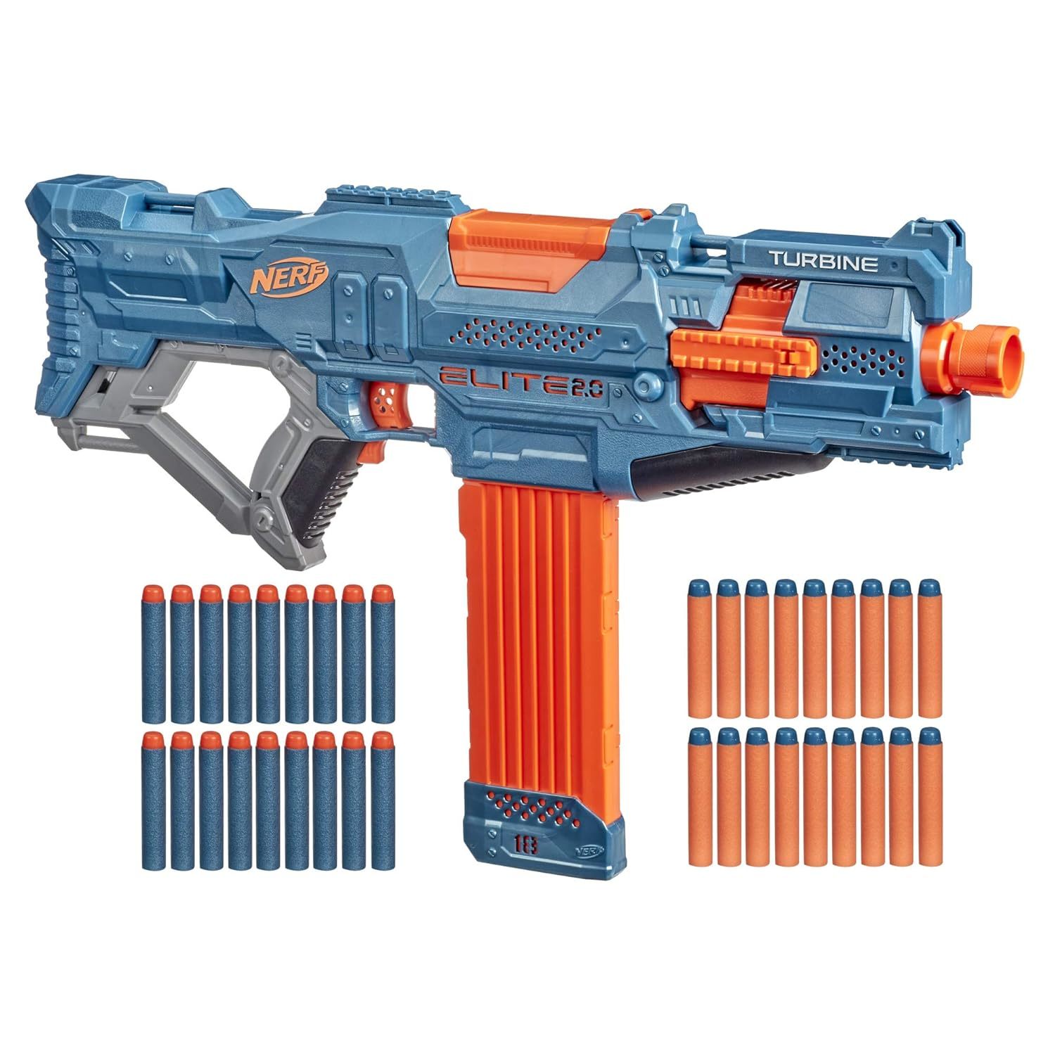 Nerf Elite 2.0 Turbine CS-18 Motorised Blaster, 36 Nerf Darts, 18-Dart Clip, Bui