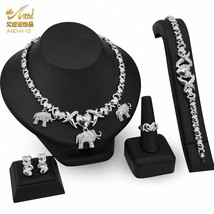 ANIID African Gold Color Jewelry Set Elephant XO Necklace Earrings Ring Indian T - £35.39 GBP