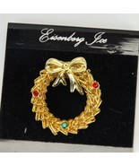 Eisenberg Ice Christmas Wreath Pin Brooch 1.25 inch Dia Gold Tone Jewelry - $17.66 CAD