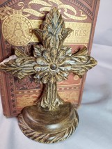 Demdaco Gothic Bookend Set Undeniable Faith Baroque Style Cross Carved Resin - £23.64 GBP