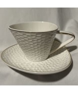 Davids Tea Retro Style Cup Saucer Set Dimpled White Gold - £10.89 GBP