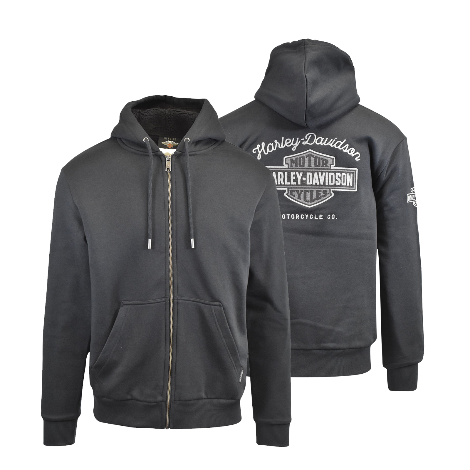 Primary image for Harley-Davidson Men's Hoodie Black Sherpa-Lined Graphic Zip Front (S10)