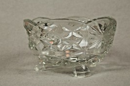 3 Point Footed Clear Glass Bowl Pinwheel &amp; Star Design Scalloped Rim 4 3... - £13.03 GBP