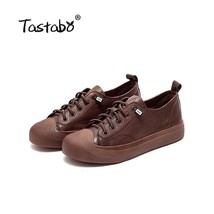 Tastabo Leather Handmade Women Shoes Simple Soft soles Lace-up shoes Brown brown - £74.15 GBP