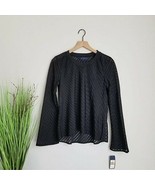 RACHEL ROY Womens Black Ivy Sheer 3/4 Sleeve Crew Neck Top Size S - $22.99