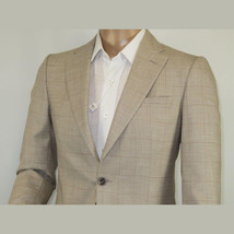 Men Sport Coat by Berlusconi Turkey Soft European Plaid #AT77 04 Tan Brown Linen image 4