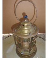 Vintage Brass Nautical Maritime Lantern Ship Electric Lamp blue glass fi... - $147.51