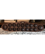 VTG MANCALA GAME BOARD WOODEN AFRICAN HAND-CARVED PRIMITIVE ART DECORATI... - $47.52