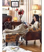 French Vintage High-Back Floral Tiger Armchair with Ottoman  American R... - $31,405.44 MXN