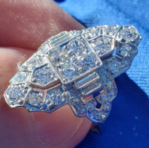 Earth mined Diamond 2 carat Art Deco Statement Ring Antique Platinum Filigree - $16,145.25