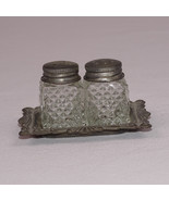 Vintage Unbranded Mini Cut Clear Glass Salt Pepper Shakers W/Silver Plat... - €11,47 EUR