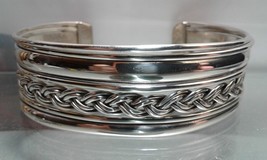 .925 Sterling Silver Taxco TT-13 Open Cuff Wide Bracelet - Free Shipping ! - $89.99