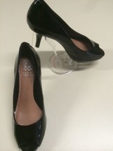 Vince Camuto Women&#39;s Shoes Kiras Black Patent Leather Open Toe Pumps Heel size 8 - £23.71 GBP