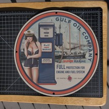 Vintage Gulf Super Marine Oil Company Porcelain Gas &amp; Oil Metal Sign - £98.36 GBP