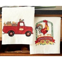 Farm Fresh Kitchen Towels Sunflower Rooster Inn Red Produce Truck Pumpkin 2-Pc - £11.00 GBP