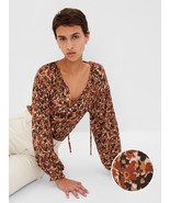 Gap Brown Floral Button-Front Tie Long Sleeve Top Size XS NWT - $39.59
