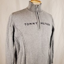 Vintage Tommy Hilfiger Women&#39;s Cotton Sweater 2X Gray 1/4 Zip Pullover Spell Out - £16.01 GBP